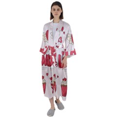 Hand Drawn Valentines Day Element Collection Maxi Satin Kimono by Salman4z