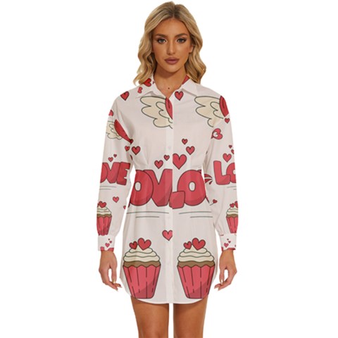 Hand Drawn Valentines Day Element Collection Womens Long Sleeve Shirt Dress by Salman4z