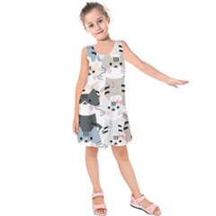 Cute Cat Couple Seamless Pattern Cartoon Kids  Sleeveless Dress by Salman4z