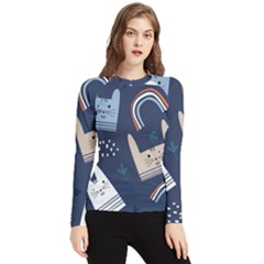 Colorful Cute Cat Seamless Pattern Women s Long Sleeve Rash Guard by Salman4z