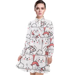 Cute Cat Chef Cooking Seamless Pattern Cartoon Long Sleeve Chiffon Shirt Dress by Salman4z