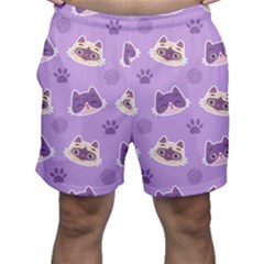 Cute Colorful Cat Kitten With Paw Yarn Ball Seamless Pattern Men s Shorts by Salman4z