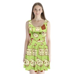 Cute Hand Drawn Cat Seamless Pattern Split Back Mini Dress  by Salman4z