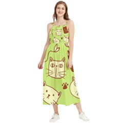 Cute Hand Drawn Cat Seamless Pattern Boho Sleeveless Summer Dress by Salman4z