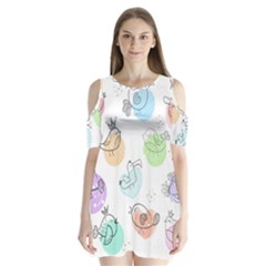 Cartoon Bird Cute Doodle Bird Shoulder Cutout Velvet One Piece by Salman4z