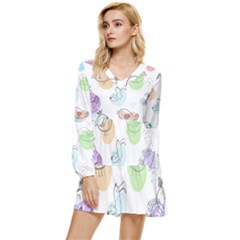 Cartoon Bird Cute Doodle Bird Tiered Long Sleeve Mini Dress by Salman4z