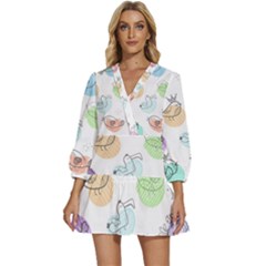 Cartoon Bird Cute Doodle Bird V-neck Placket Mini Dress by Salman4z