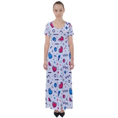 Hearts Seamless Pattern Memphis Style High Waist Short Sleeve Maxi Dress by Salman4z