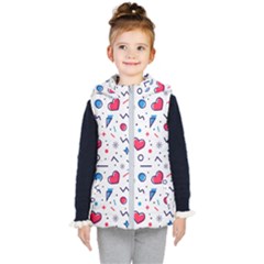 Hearts Seamless Pattern Memphis Style Kids  Hooded Puffer Vest by Salman4z