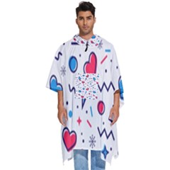 Hearts Seamless Pattern Memphis Style Men s Hooded Rain Ponchos by Salman4z