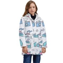 Transportation Seamless Pattern Kids  Hooded Longline Puffer Jacket by Salman4z