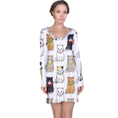 Cat Kitten Seamless Pattern Long Sleeve Nightdress by Salman4z