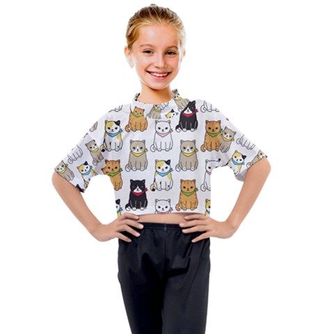 Cat Kitten Seamless Pattern Kids Mock Neck Tee by Salman4z