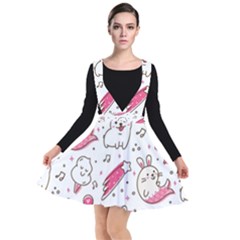 Cute Animal Seamless Pattern Kawaii Doodle Style Plunge Pinafore Dress by Salman4z