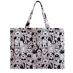 Seamless-pattern-with-black-white-doodle-dogs Zipper Mini Tote Bag by Salman4z