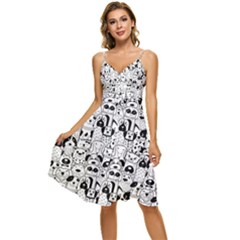 Seamless-pattern-with-black-white-doodle-dogs Sleeveless Tie Front Chiffon Dress by Salman4z