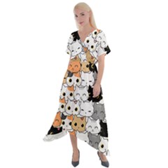 Cute-cat-kitten-cartoon-doodle-seamless-pattern Cross Front Sharkbite Hem Maxi Dress by Salman4z