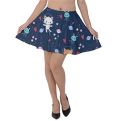 Cute-astronaut-cat-with-star-galaxy-elements-seamless-pattern Velvet Skater Skirt by Salman4z