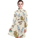 Happy-cats-pattern-background Long Sleeve Chiffon Shirt Dress View1