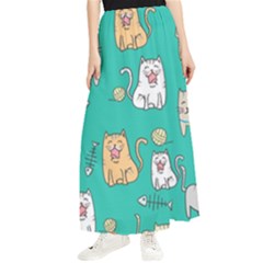 Seamless-pattern-cute-cat-cartoon-with-hand-drawn-style Maxi Chiffon Skirt by Salman4z