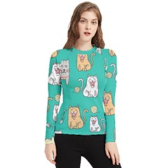 Seamless-pattern-cute-cat-cartoon-with-hand-drawn-style Women s Long Sleeve Rash Guard by Salman4z