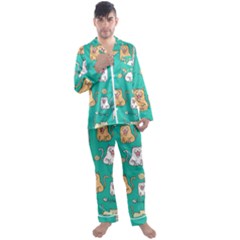 Seamless-pattern-cute-cat-cartoon-with-hand-drawn-style Men s Long Sleeve Satin Pajamas Set by Salman4z