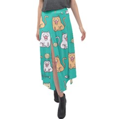 Seamless-pattern-cute-cat-cartoon-with-hand-drawn-style Velour Split Maxi Skirt by Salman4z