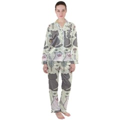 Funny Cartoon Cats Seamless Pattern Women s Long Sleeve Satin Pajamas Set	 by Salman4z