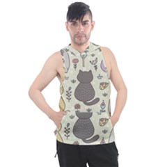 Funny Cartoon Cats Seamless Pattern Men s Sleeveless Hoodie by Salman4z