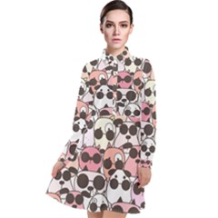 Cute-dog-seamless-pattern-background Long Sleeve Chiffon Shirt Dress by Salman4z