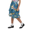 Seamless-pattern-funny-astronaut-outer-space-transportation Kids  Ruffle Flared Wrap Midi Skirt View2