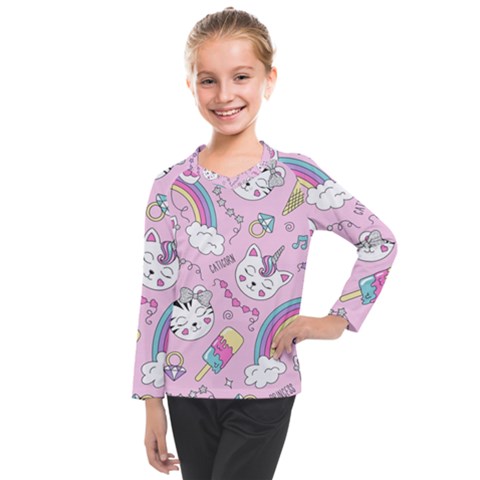 Beautiful-cute-animals-pattern-pink Kids  Long Mesh Tee by Salman4z