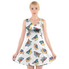 Seamless-pattern-with-hand-drawn-bird-black V-neck Sleeveless Dress by Salman4z