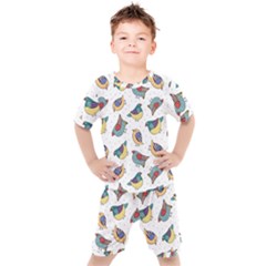 Seamless-pattern-with-hand-drawn-bird-black Kids  Tee And Shorts Set by Salman4z