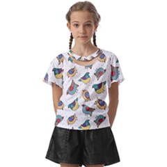 Seamless-pattern-with-hand-drawn-bird-black Kids  Front Cut Tee by Salman4z