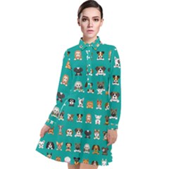 Different-type-vector-cartoon-dog-faces Long Sleeve Chiffon Shirt Dress by Salman4z