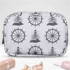 Marine Nautical Seamless Pattern With Vintage Lighthouse Wheel Make Up Pouch (small) by Salman4z