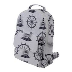 Marine Nautical Seamless Pattern With Vintage Lighthouse Wheel Flap Pocket Backpack (large) by Salman4z