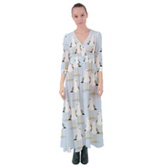 Cute-seagulls-seamless-pattern-light-blue-background Button Up Maxi Dress by Salman4z