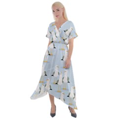 Cute-seagulls-seamless-pattern-light-blue-background Cross Front Sharkbite Hem Maxi Dress by Salman4z