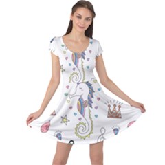 Seamless-pattern-cute-unicorn-cartoon-hand-drawn Cap Sleeve Dress by Salman4z