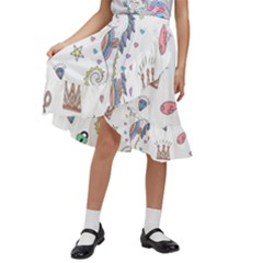 Seamless-pattern-cute-unicorn-cartoon-hand-drawn Kids  Ruffle Flared Wrap Midi Skirt by Salman4z