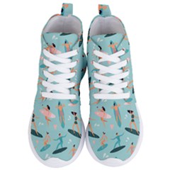 Beach-surfing-surfers-with-surfboards-surfer-rides-wave-summer-outdoors-surfboards-seamless-pattern- Women s Lightweight High Top Sneakers by Salman4z