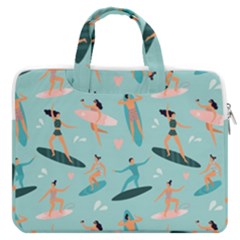 Beach-surfing-surfers-with-surfboards-surfer-rides-wave-summer-outdoors-surfboards-seamless-pattern- Macbook Pro 16  Double Pocket Laptop Bag  by Salman4z