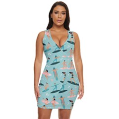 Beach-surfing-surfers-with-surfboards-surfer-rides-wave-summer-outdoors-surfboards-seamless-pattern- Draped Bodycon Dress by Salman4z