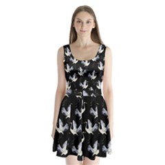 Crane Pattern Split Back Mini Dress  by Salman4z