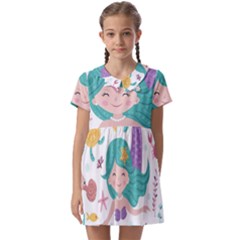 Set-cute-mermaid-seaweeds-marine-inhabitants Kids  Asymmetric Collar Dress by Salman4z