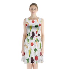 Vegetable Sleeveless Waist Tie Chiffon Dress by SychEva