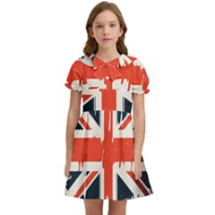 Union Jack England Uk United Kingdom London Kids  Bow Tie Puff Sleeve Dress by Ravend