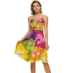 Colorful Cats Sleeveless Tie Front Chiffon Dress by Sparkle